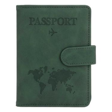 Imagem de Porta-passaporte e porta-cartão de vacina, capa para passaporte com bloqueio RFID, Verde, Fecho magnético