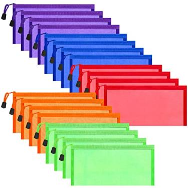 Imagem de Sinzip Pacote com 20 bolsas multicoloridas de malha com zíper, bolsas de lápis com zíper, bolsas de viagem multiuso para cosméticos, materiais escolares de escritório e acessórios de viagem, 10 cores (sortidas)
