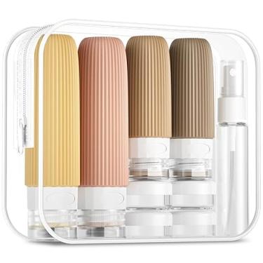 Imagem de Kit 16 Frascos de Viagem – Recipientes Recarregáveis de Silicone Antivazamento para Shampoo, Condicionador, Licores e Artigos de Higiene Pessoal – Compacto e Portátil (TONS DE BEGE)
