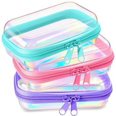 Imagem de Hoolerry 3 peças de estojo rígido transparente com zíper bolsa de plástico transparente bolsa de maquiagem bolsa organizadora de viagem portátil para cosméticos, blocos de construção, quebra-cabeças