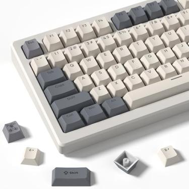 Imagem de dagaladoo Teclas retrô Double Shot PBT 127 teclas de soma de tinta brilhante conjunto de teclas de teclado personalizadas com perfil cereja para teclado mecânico 60/65/75/TKL/96/100% US Layout (cinza