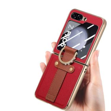 Imagem de Capa de couro para celular para Samsung Galaxy Z Flip 5 Flip5 Flip4 Flip 4 5G Proteção contra quedas Capa de filme de vidro temperado, vermelha, para Samsung z flip 4