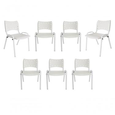 Imagem de Kit 7 Cadeiras Iso Para Escola Escritório Comércio Branca Base Branca