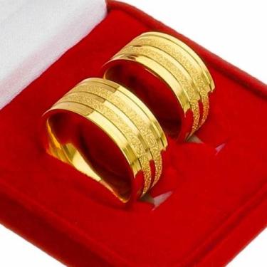 Imagem de Par Alianças 10mm Casamento Noivado Ouro Solitário Barata Grossa Larga