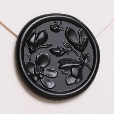 Imagem de Adesivos Wax Seal UNIQOOO 3D Magnolia Wedding, 50 unidades, pretos