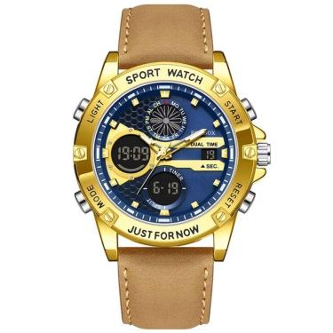 Imagem de Relógio Digital Esportivo Quartzo Display Duplo á Prova D´agua Azul Dourado