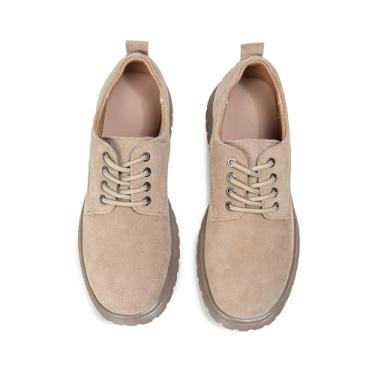 Imagem de Ruiatoo Sapato social feminino confortável com cadarço plataforma Oxford bico redondo sapato social Oxford, Caqui, 6.5