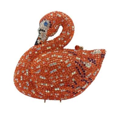 Imagem de DKQXEIM Bolsa feminina de luxo Swan com strass para noite elegante bolsa de mão de casamento para formatura e coquetéis, Laranja, 6.8 * 6.6 * 2.4 inches