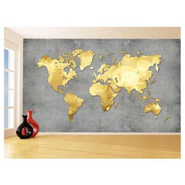 Imagem de Papel De Parede 3D Mapa Mundi Concreto Dourado 3,5M Nmu30 - Você Decor