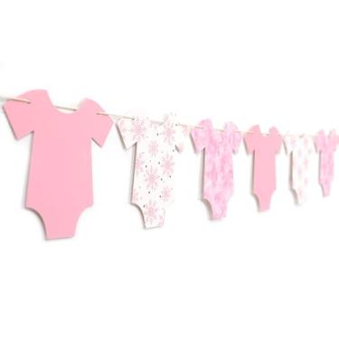 Imagem de Body de floco de neve rosa faixa de chá de bebê - Banner de chá de bebê Winter Wonderland, decorações de festa de inverno rosa, Baby It'S Cold Outside (rosa)