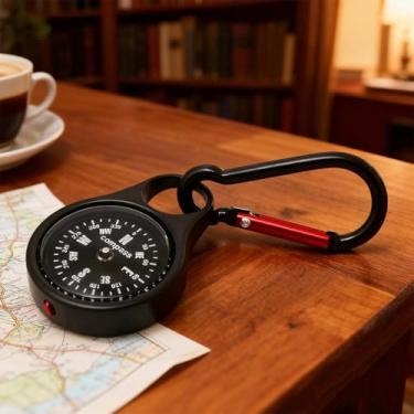 Imagem de Chaveiro de bússola de liga de zinco com clipe de mosquetão, mini bússola de bolso para caminhadas, equipamento de sobrevivência e navegação ao ar livre, localizador de direção portátil para mochilas