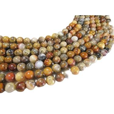 Imagem de Lady Works Fio de ágata louca de renda natural de 33 cm, contas redondas lisas de 8 mm para fazer joias DIY | Beads_02413