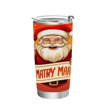 Imagem de Blueangle Copo de 590 ml com tampa e canudo, copo de café com água isolada a vácuo de aço inoxidável, caneca de viagem de Papai Noel feliz copo térmico para bebidas quentes e frias (788)