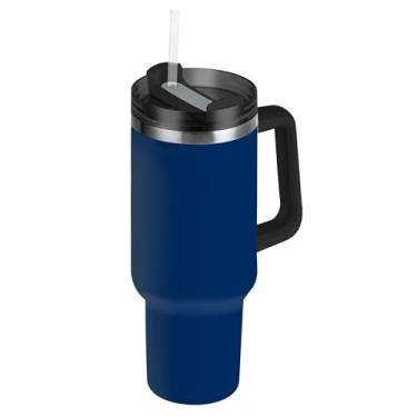 Imagem de SEHANY Copo azul brilhante de 850 g com tampa e canudo, aço inoxidável de vácuo duplo isolado garrafa de água esportiva suporte para copo de café de viagem à prova de vazamento para bebida gelada
