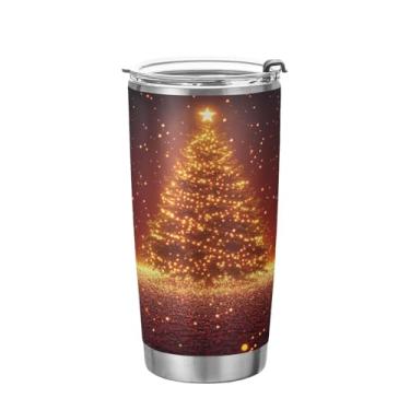 Imagem de Blueangle Copo de aço inoxidável isolado a vácuo de 590 ml com tampa e canudo, caneca de viagem de árvore de Natal estrelas brilhantes para bebidas quentes e frias (415)
