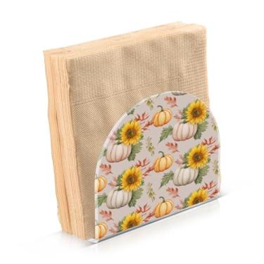 Imagem de ATTX Porta-guardanapos de acrílico de ação de graças com design de abóboras de girassóis de outono - organizador de mesa decorativo para cozinha, restaurante, decoração de férias de casa #557