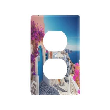 Imagem de KEEPREAL Placa de parede de tomada de receptáculo duplex - 1 placa de cobertura Villagecore romântica tamanho padrão, perfil fino para decoração de casa/escritório/quarto, 11,5 x 7 cm #302