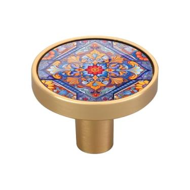 Imagem de Blueangle Pacote com 4 puxadores de armário de cerâmica mexicana 3,5 cm Puxadores redondos de gaveta para cômoda e armários de cozinha (513)