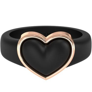 Imagem de Rinfit Anel de silicone para ela - Coração de aço inoxidável - Alianças de casamento de borracha para mulheres - Design patenteado pendente, Size 6, Silicone, Sem pedra preciosa