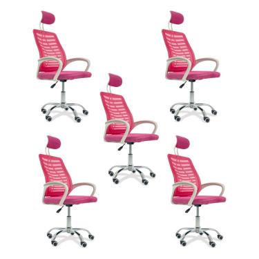 Imagem de Kit 5 Cadeiras Escritório Diretor Tela Mesh Com Encosto Rosa