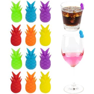 Imagem de Framendino, Pacote com 12 marcadores de bebida de abacaxi, identificadores de silicone, etiqueta de copo de vinho, pingentes de bebida, guarda-chuva, coquetel para festa, bar, suprimentos, guarda-sol