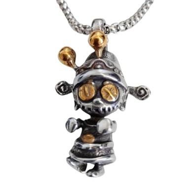 Imagem de Colar com pingente Little God of Wealth, unissex hip hop gótico punk Feng Shui pingente de aço inoxidável 3D palhaço amuleto joia presente masculino e feminino.