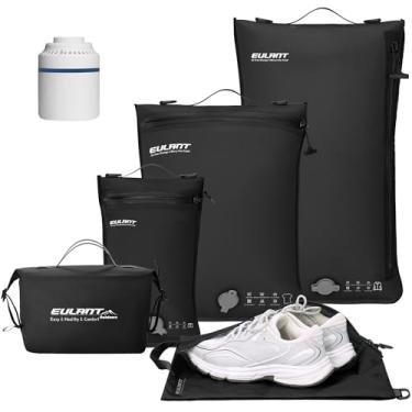 Imagem de Eulant Conjunto de 5 sacos de embalagem a vácuo para viagem com bomba, organizador profissional com zíper IPX8 para malas, mochilas, organizadores de embalagem para embalagem de roupas (conjunto com 5