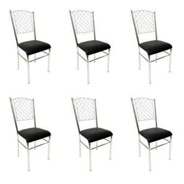 Imagem de Kit 6 Cadeiras de Cozinha com reforço cromada encosto grade assento pr
