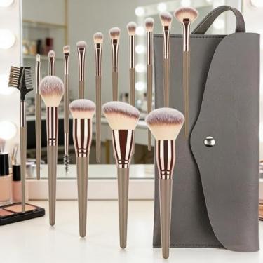 Imagem de Conjunto completo de pincéis de maquiagem, 15 peças, champanhe dourado, ferramentas profissionais para sombras, design completo, 15 peças