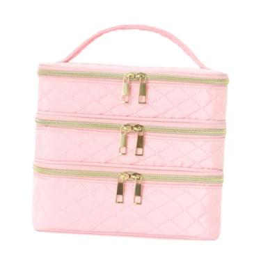 Imagem de harayaa Nécessaire de viagem feminina para maquiagem, estojo organizador de cosméticos com três camadas, ideal para escritório, academia e casa, Rosa