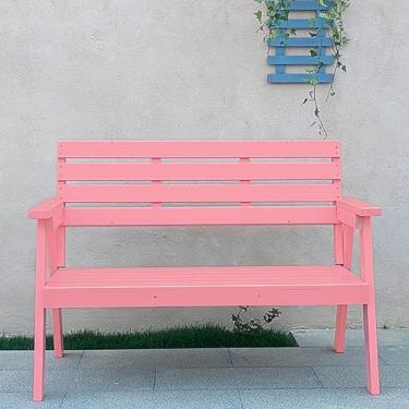 Imagem de Banco de jardim para pátio, cadeiras de sofá de madeira ao ar livre, com apoios de braços, assento e encosto de ripas, para parque, quintal, varanda, gramado, varanda, quintal (cor: rosa, tamanho: 120