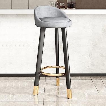 Imagem de Bancos de bar modernos com encosto, 80 cm de altura da barra, banquetas de couro PU com pernas afuniladas de metal, confortáveis cadeiras de bar para sala de jantar