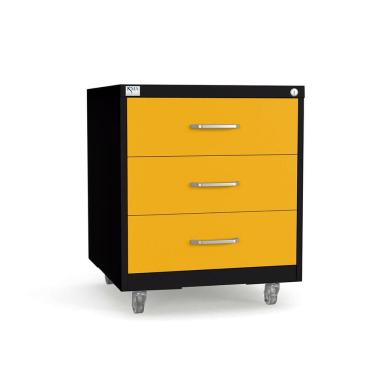 Imagem de Gaveteiro de Aço 3 Gavetas com Rodízios e Chave Amarelo/Preto
