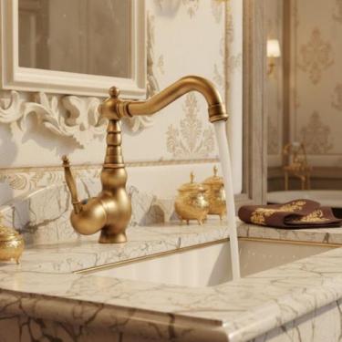Imagem de Torneira Banheiro Lavabo Cozinha Bancada Latão Altura Média Giro 360º 