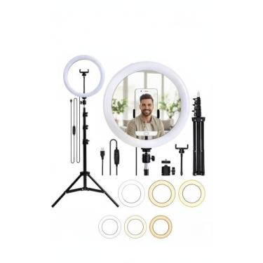 Imagem de Ring Light LED 26cm Completo c/ Tripé Profissional 3 Cores - Congratul