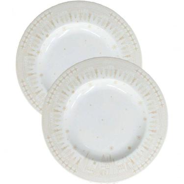 Imagem de Jogo de Pratos de Sobremesa Natal Noel 12 Peças Porcelana Branco