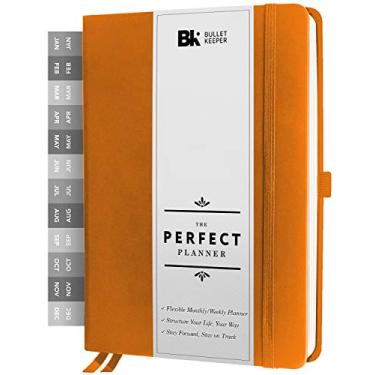 Imagem de BK Agenda diária e organizador pessoal sem data anual semanal/mensal 2025-26 para aumentar a produtividade, agenda acadêmica com conjunto de adesivos. A5 (14 x 21 cm) - capa dura laranja