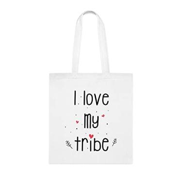 Imagem de Bolsa Tribo, Sacola I Love My Tribe, Presente da Tribo, Bolsa de Ombro Tribo, Sacolas Reutilizáveis da Tribo, Cesta de Natal de Aniversário, Branco