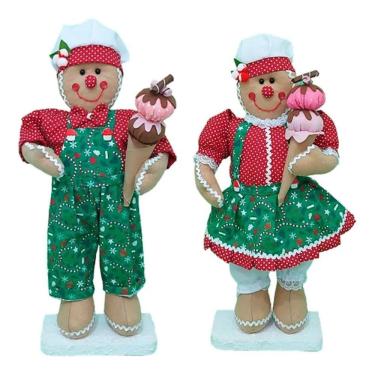 Imagem de Kit 2 Bonecos De Natal Casal Biscoito Natalino 50cm