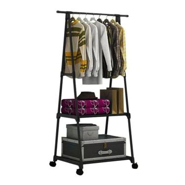 Imagem de Arara de Roupas Sapateira Cabideiro Closet Multifuncional Prateleira Organização Casa Com Rodas