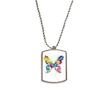 Imagem de Borboleta com padrões florais corrente de aço inoxidável pingente de identificação de cachorro colar para animais de estimação