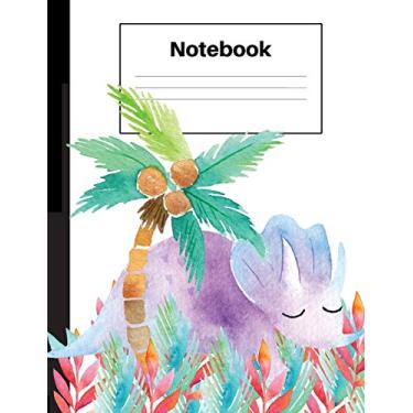 Imagem de Notebook: Dinosaur Triceratops, Palm Tree, Ferns, Dot Grid, Notebook Home Office School Student Teacher Homeschool, 7.4 x 9.7 in, 200 pages kids, school, home, students, teachers