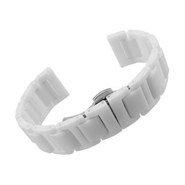 Imagem de Pulseira de cerâmica RECHERE com fecho de botão de pressão 16 18 20 mm preto, Branco, 16mm