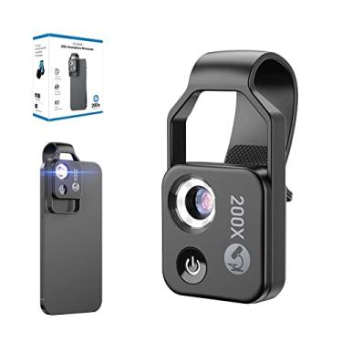 Imagem de Microscópio de telefone 200X com lente CPL, mini bolso para smartphone, acessórios de microscópio digital compatíveis com a maioria dos telefones, microscópio de ampliação com luz LED, presente para