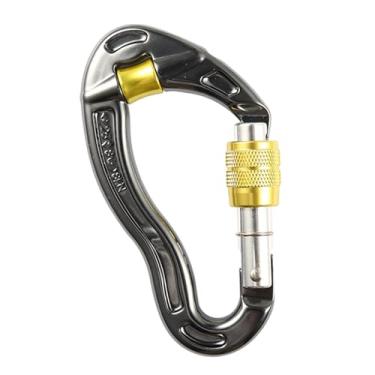 Imagem de Almencla Mosquetão de escalada, mosquetão de travamento, resistente, 25kn, montanhismo, para rapel, segurança, animais de estimação, caminhadas, amarelo