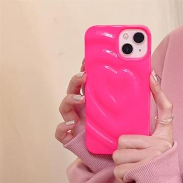 Imagem de Capa de telefone com coração amoroso plissado 3D brilhante para iPhone 15 11 12 13 14 Pro Max Candy Color Wave Shape Creative Soft Back Cover, T4, para iPhone 14 Pro