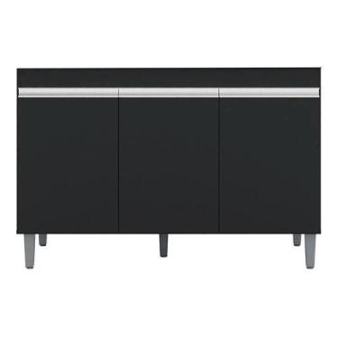 Imagem de Balcão P/ Pia e Gabinete Manu 120cm 3 Portas - AJL Móveis, Preto