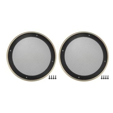 Imagem de ACROPIX Capa universal para grades de alto-falante de carro de 20,32 cm em malha redonda de 20,3 cm caixa protetora de subwoofer com parafusos de montagem ferro ABS dourado tom preto - Pacote com 2