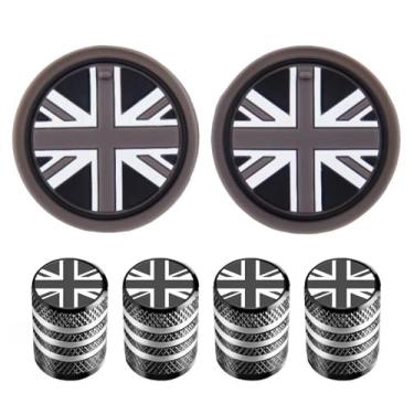 Imagem de Conjunto de 6 peças de acessórios de carro, inclui 4 peças de tampas de haste de válvula de pneu, 2 peças de porta-copos de carro para mini Cooper R55 R56 R57 acessórios universais de carro (cinza)