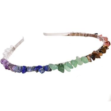 Imagem de JIC Gem Faixa de cabeça com cristais de 7 chacras de quartzo cru tiara feita à mão com pedras de lascas naturais para mulheres e meninas para festas de casamento